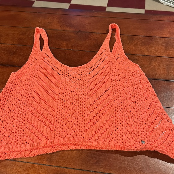 Abercrombie & Fitch Open knit Oversized Boxy tank sweater pumpkin orange Small - Picture 7 of 12